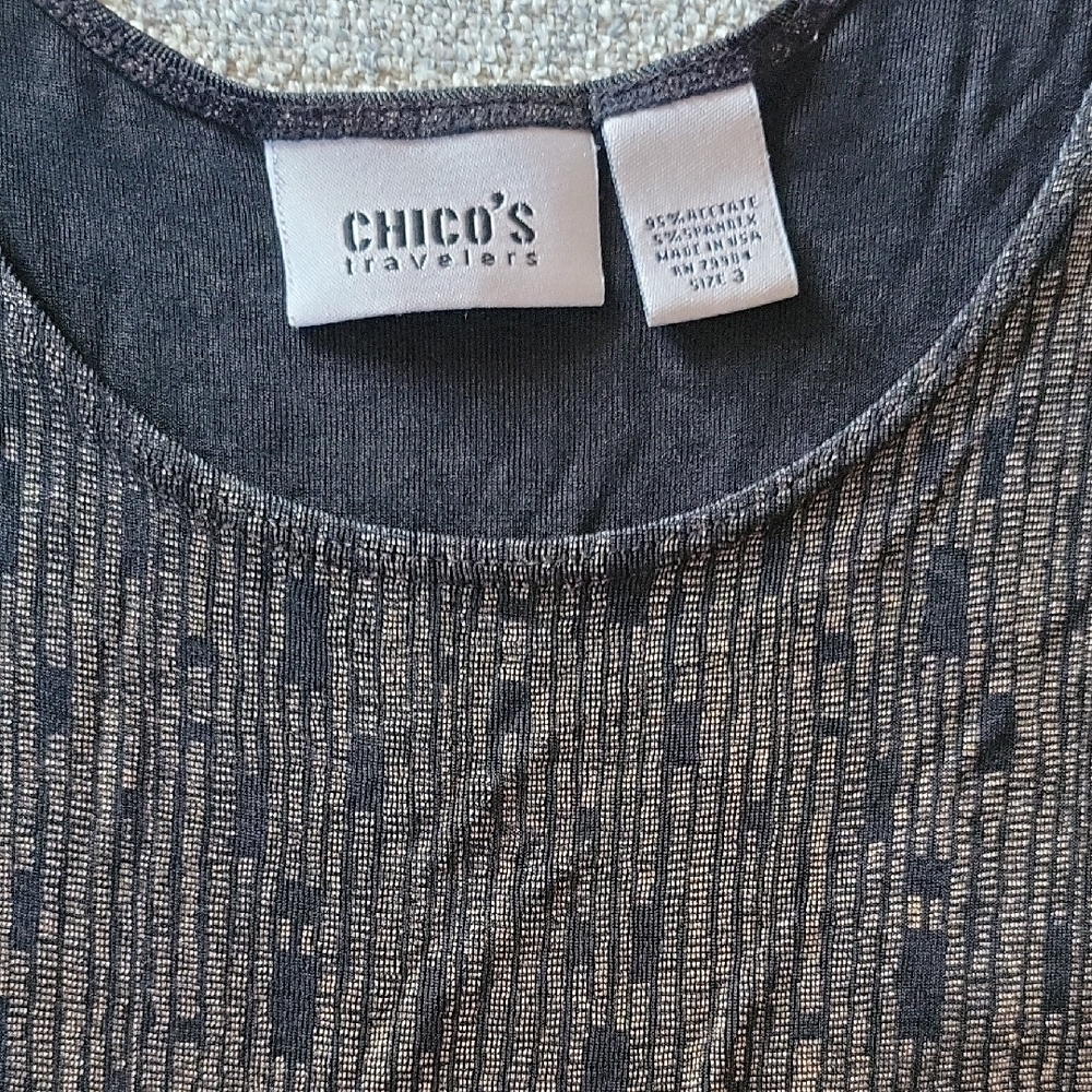 CHICOS Black Shimmery Tank Top Size 3 - Picture 6 of 6